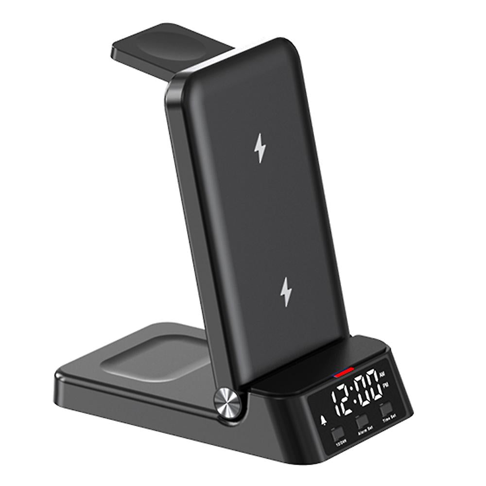 4 IN 1  FOLDABLE  WIRELESS CHARGING STATION DOCK 15W COMPATABLE WITH WATCH,EARPHONE,PHONE ,ALARM/CLOCK