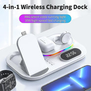 4 in 1 Wireless Charging Station with Digital Clock and Night Light, Wireless Charger Stand Compatible with iPhone 13/12, AirPods 3/2/pro, iWatch Series