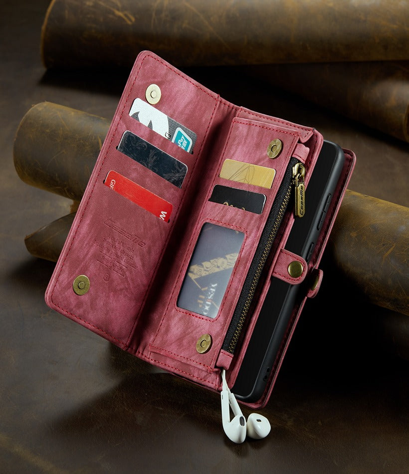 CaseMe Samsung Galaxy S20 Fe Magnetic Detachable Leather Wallet Case with Wrist Strap Black Brown red Blue