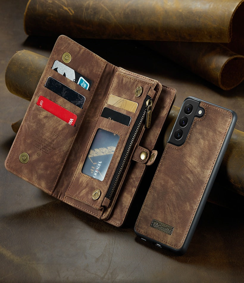 Samsung Galaxy S22 plus CaseMe Magnetic Detachable Leather Zipper Wallet Case with Wrist Strap
